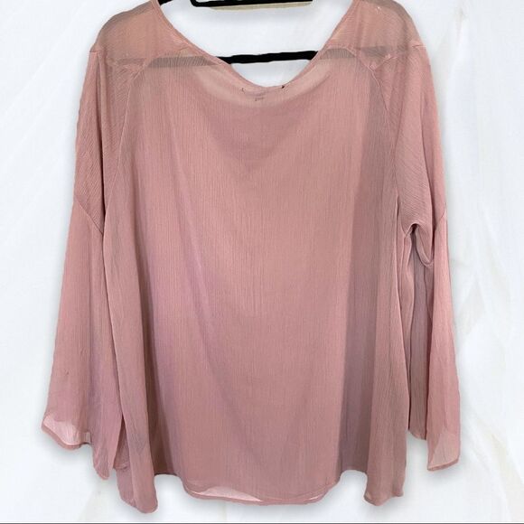 Miss Lili (1X) Mauve Lace Up Bell Sleeve Blouse - Picture 2 of 6